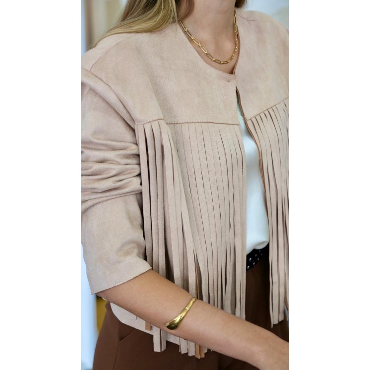 Blazer con Flecos Beige