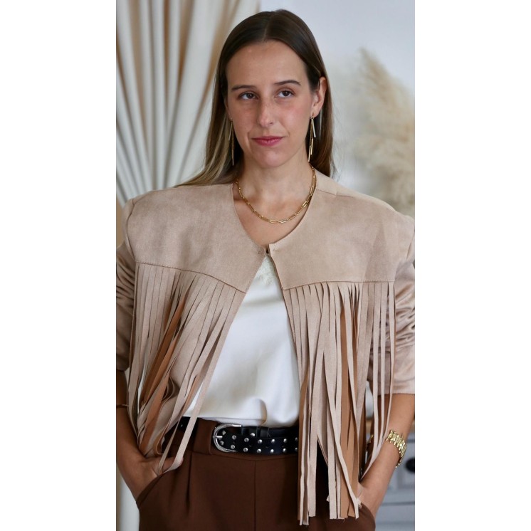 Blazer con Flecos Beige