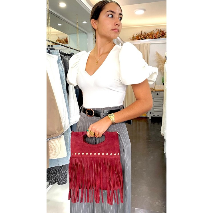 Bolso Rojo Con Flecos